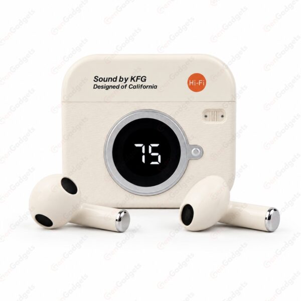 Q86 Retro Camera TWS Earbuds - Creamy White Color